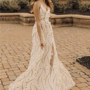 Altar’d State Arabella Cream with gold Embroidery Floral Maxi Dress
